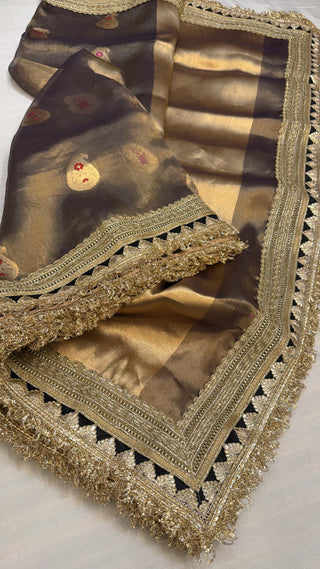 Maharani deep navy antique shade tissue silk saree