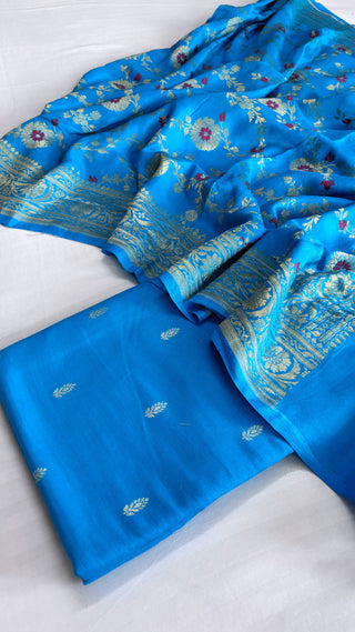 Firozi blue moonga silk meenakari jungla duppata suit set