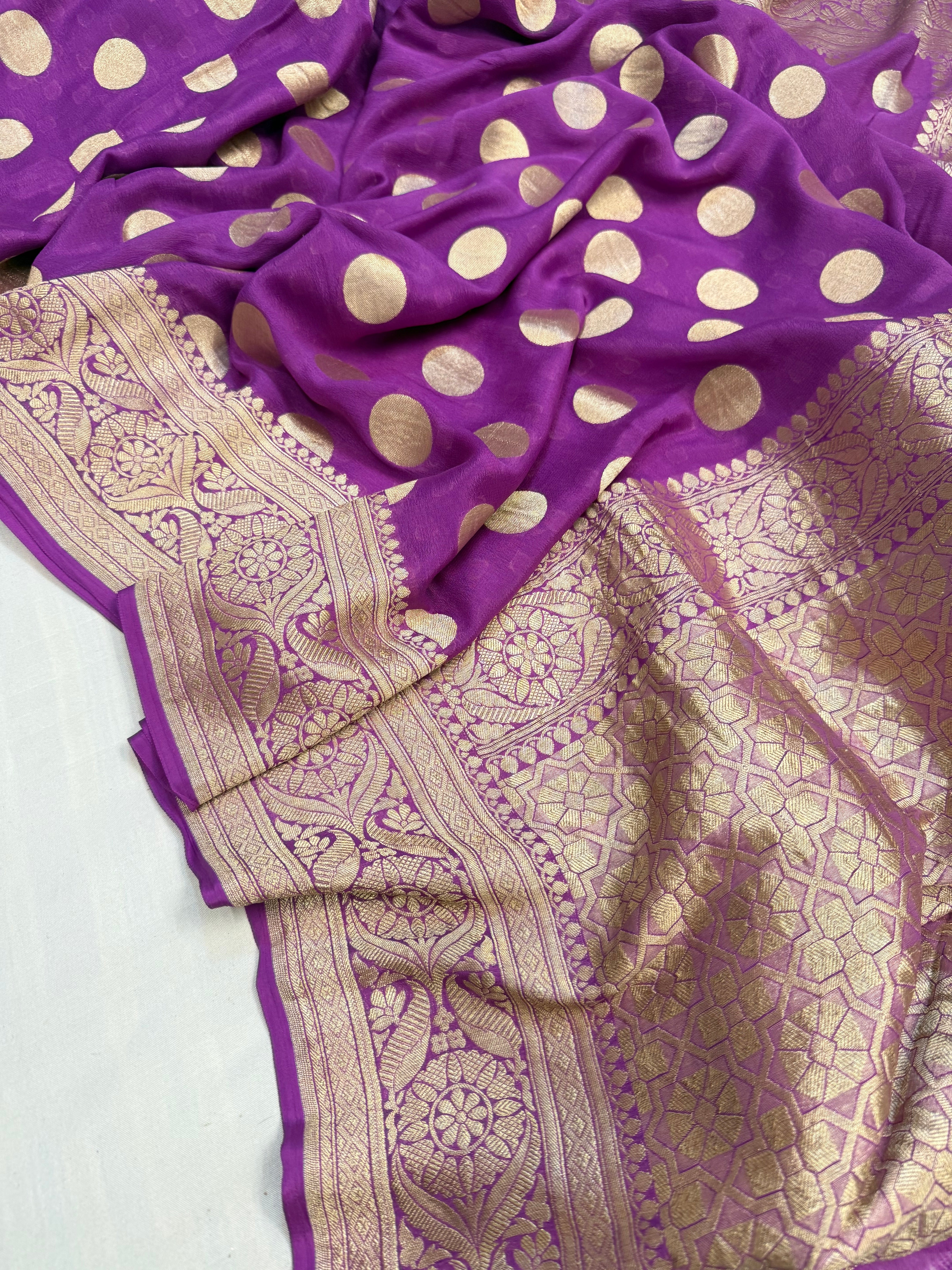 Royal purple pure banarasi gorgette round buti saree