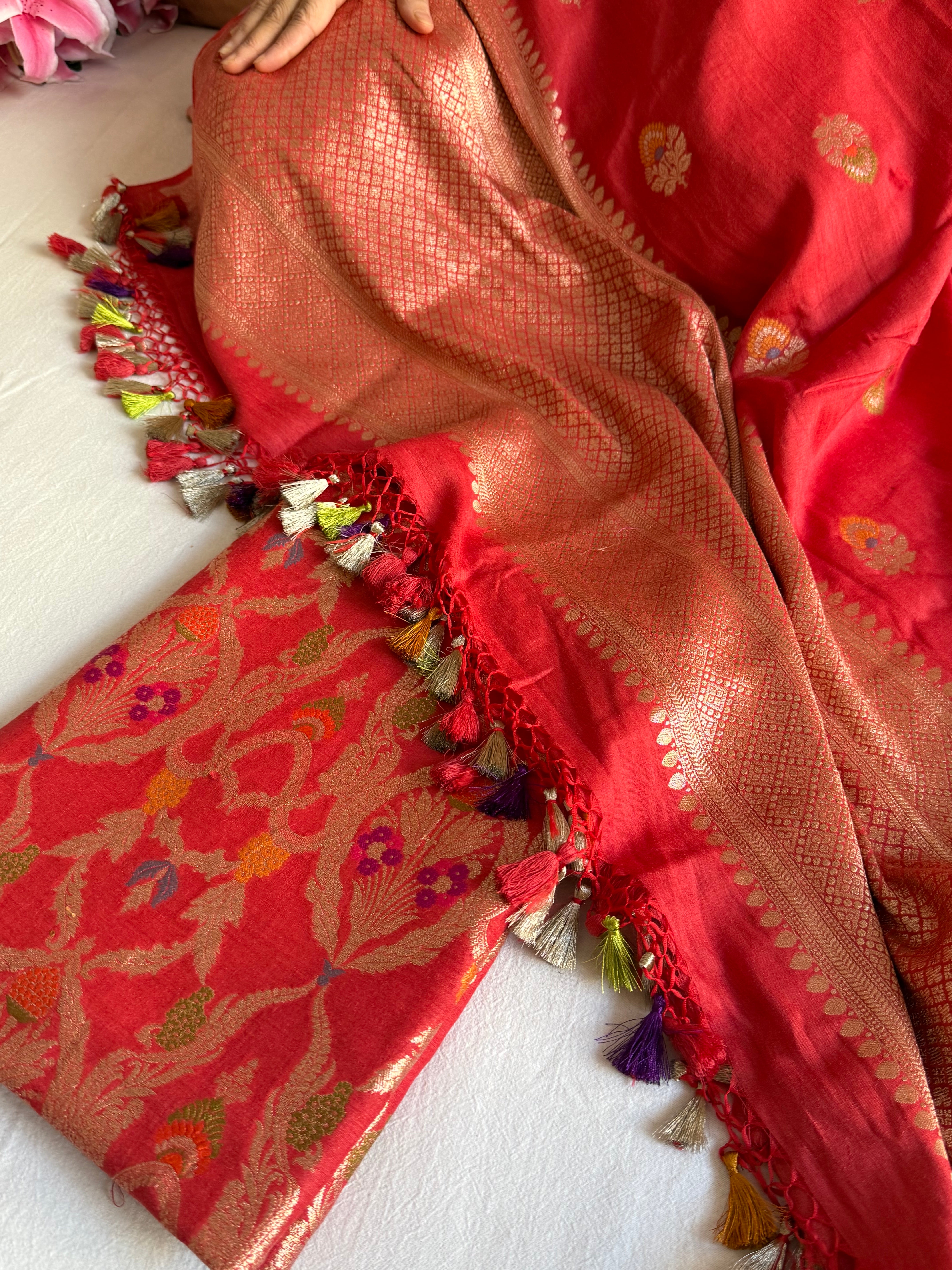 Moonga silk rustic kadhwa jungla brocade meenakari suit set