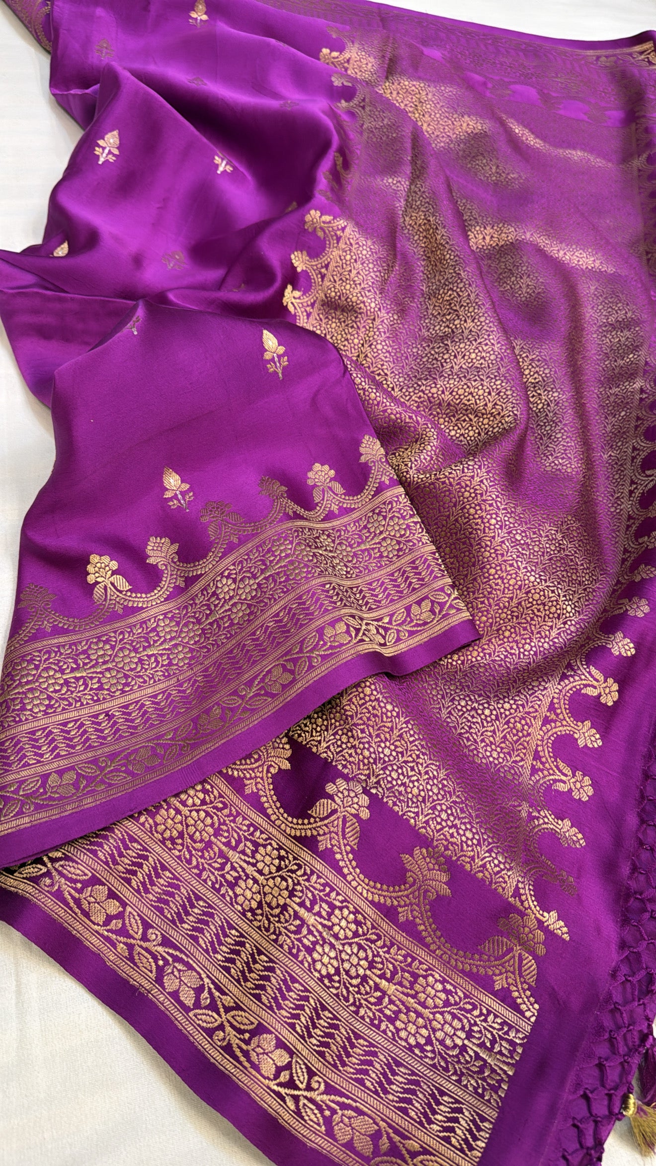 Mashru satin silk magenta purple shade banarasi saree