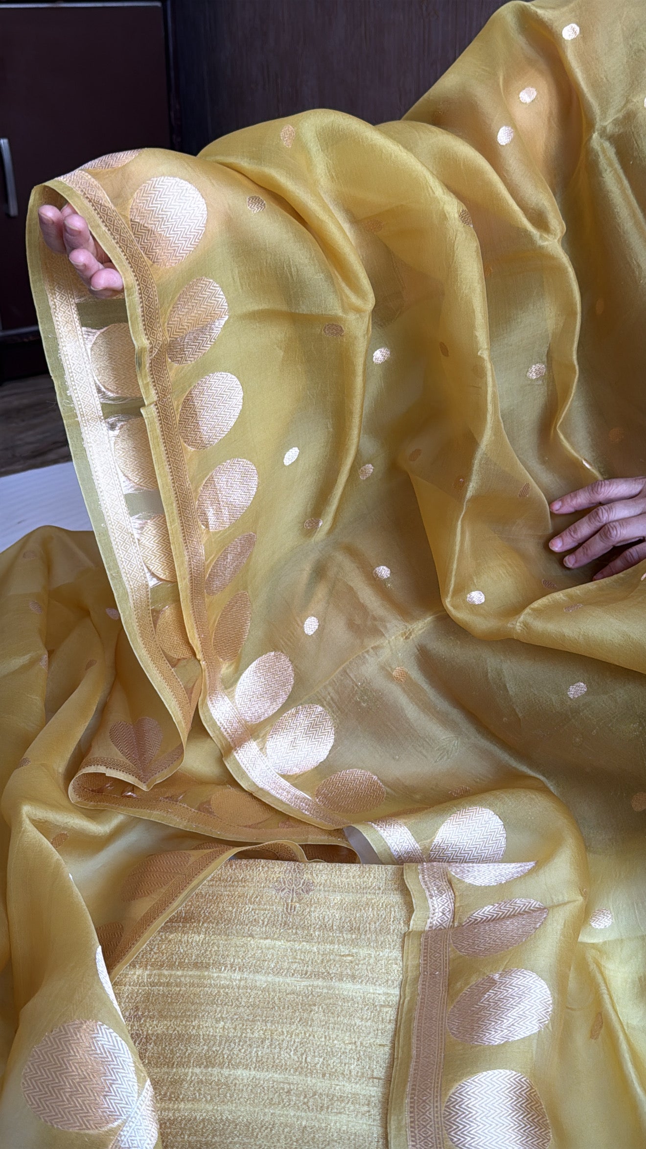 Vivah edit - Molten gold raw dupion silk Banarasi kurta paired with Kora silk duppata set