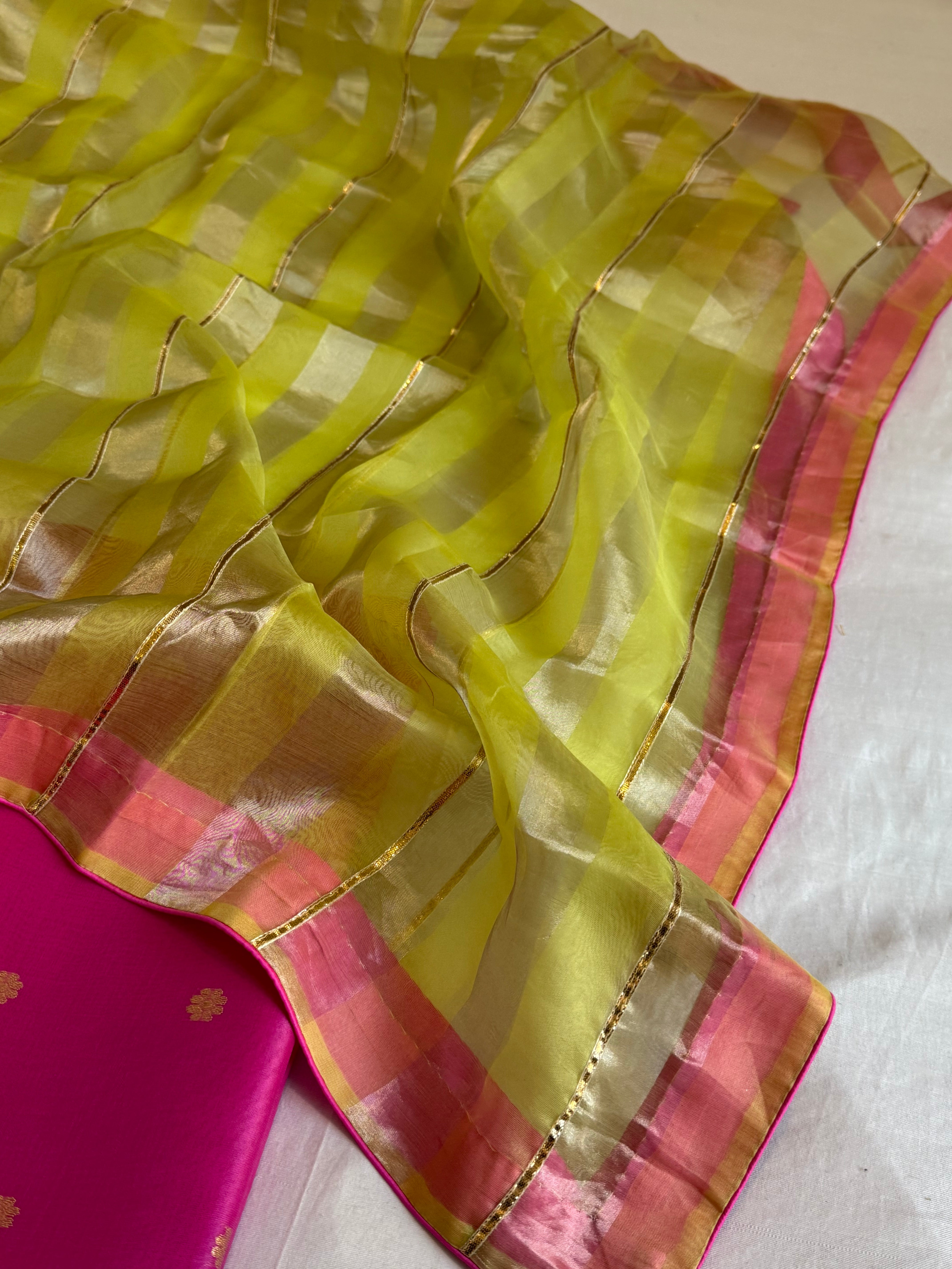 Banarasi kora silk striped kadhwa suit set