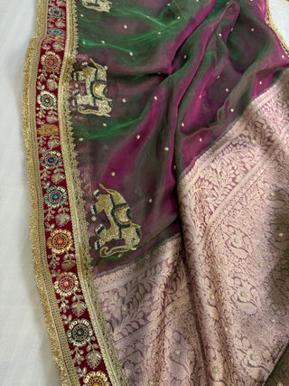 Cocktail wali sarees - Magenta pink dhup chao effect tissue silk hand embroidered saree