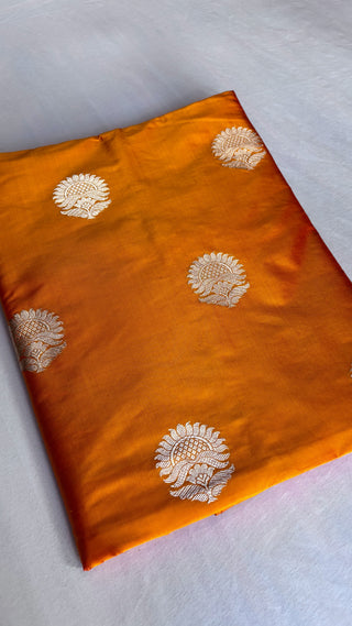 Banarasi deep fanta orange katan kadhwa silk suit set