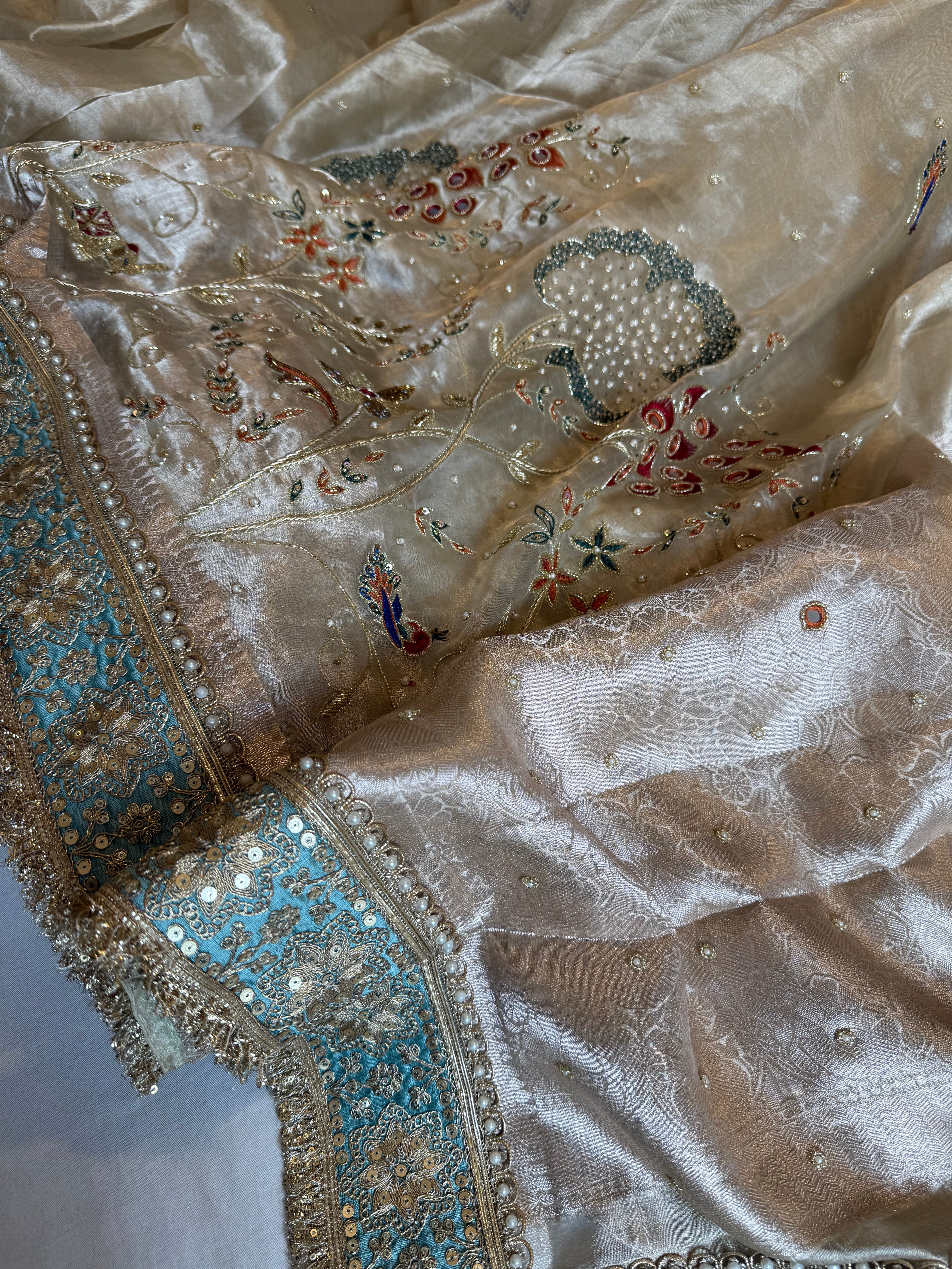 Kutchi inspired “sheesham edit” mirror work and meenakari hand embroidered saree