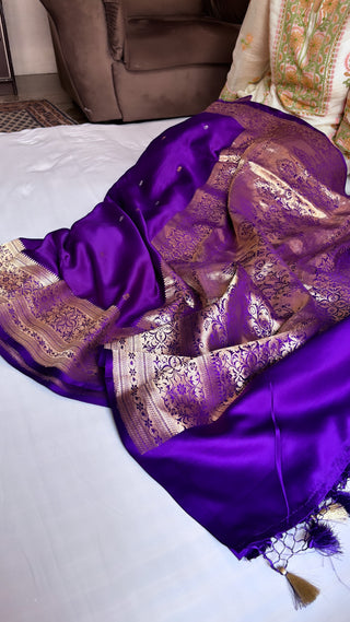 Pretty purple 8-kadi mashru satin silk kadhwa saree