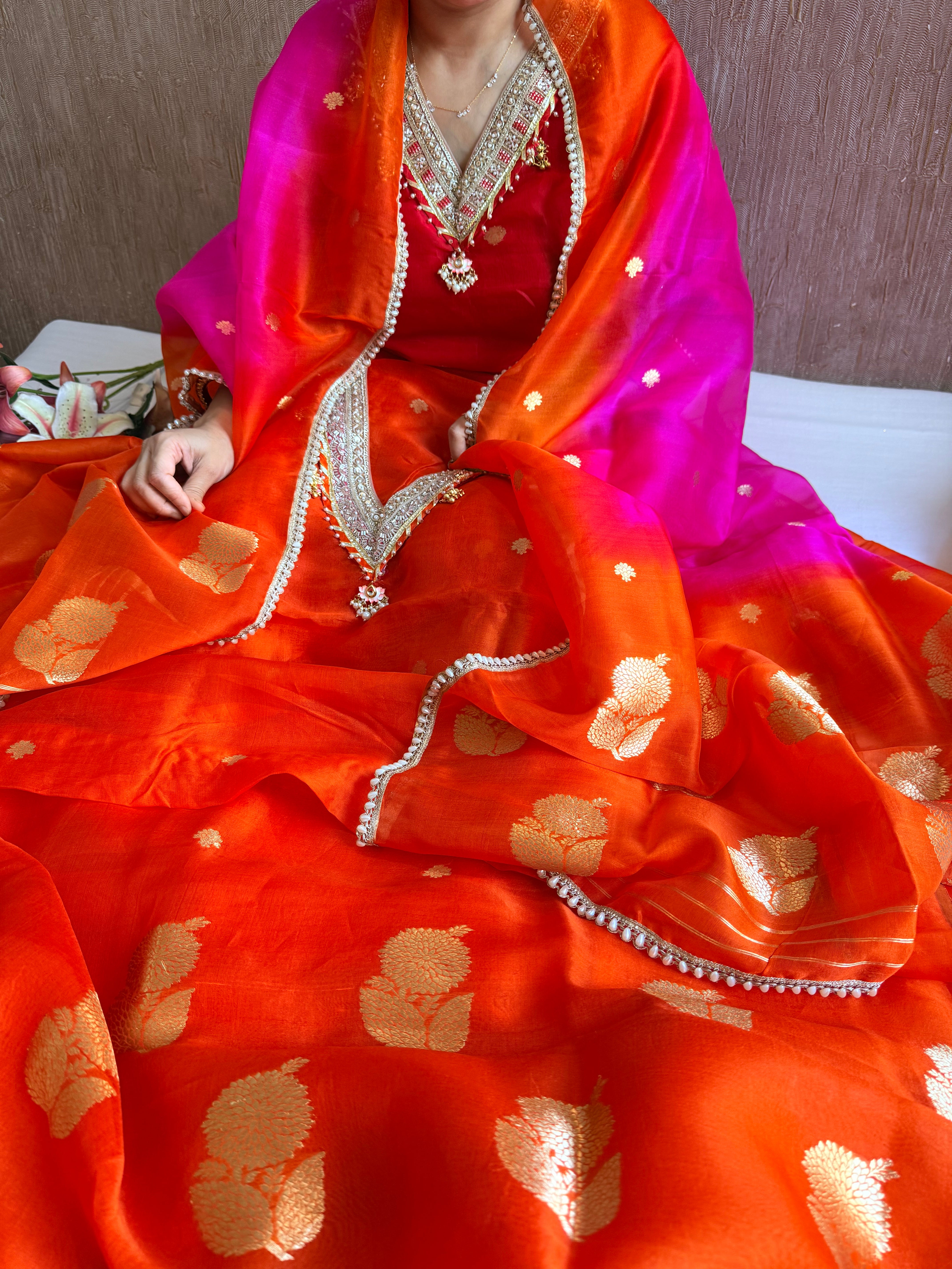 Punjabi kudi edit - Banarasi kora silk ghungroo and gotapatti suit sets