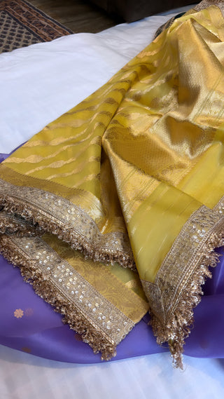 Bright lavender-yellow shade heeramandi suit set