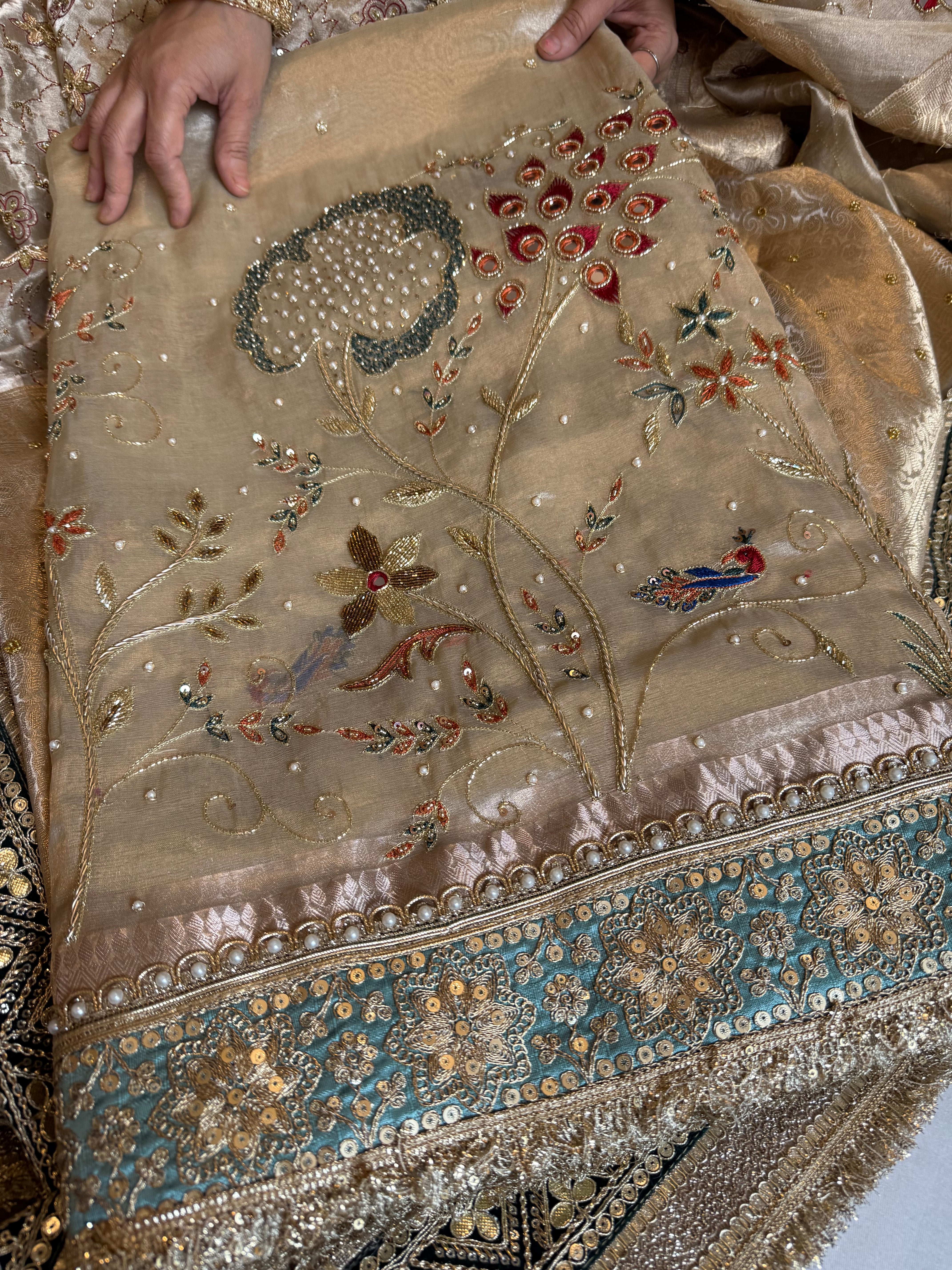 Kutchi inspired “sheesham edit” mirror work and meenakari hand embroidered saree