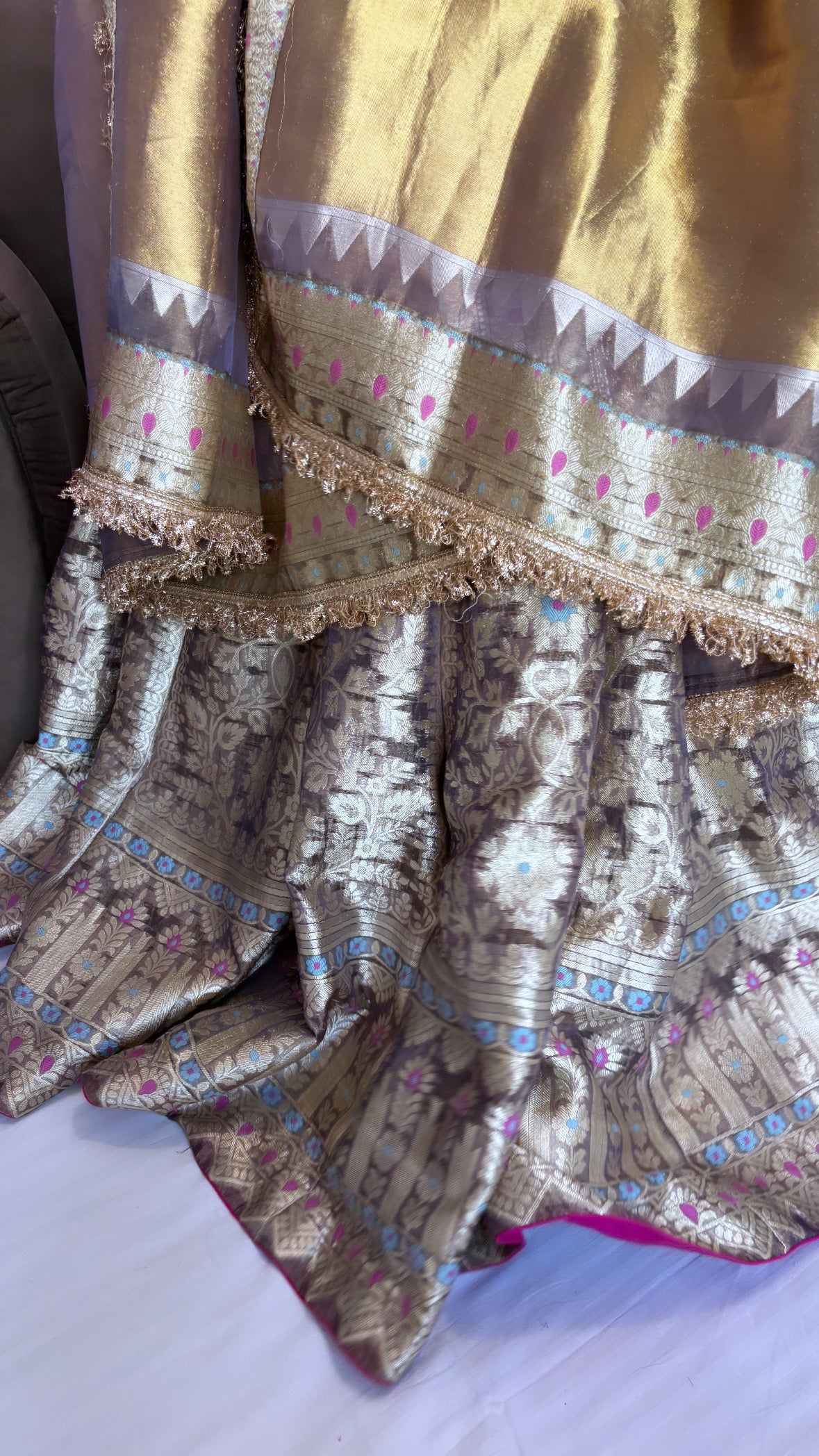 Lavender tissue silk kali wala lehenga