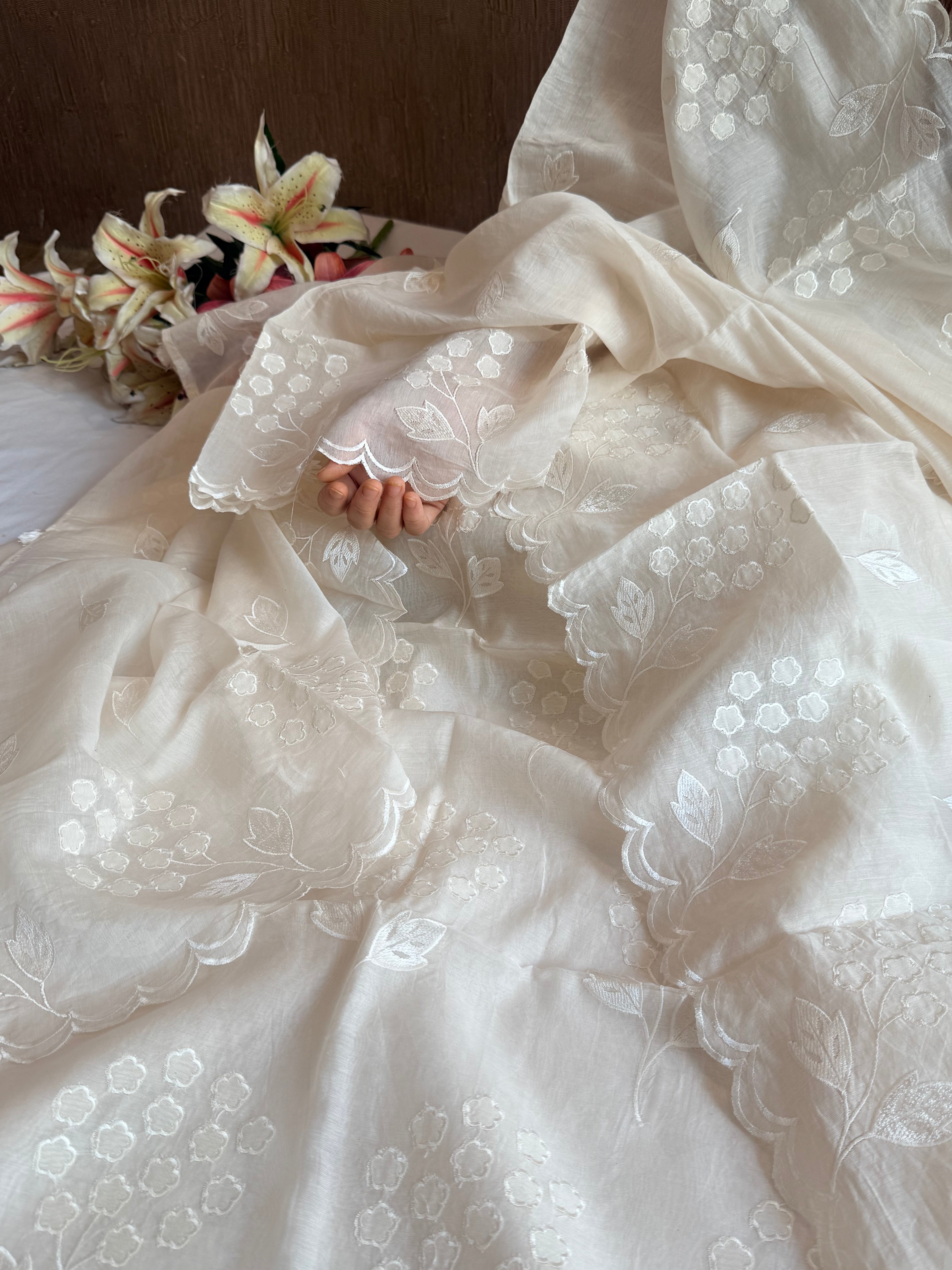 Alia bhatt inspired banarasi mulmul appliqué work suit set