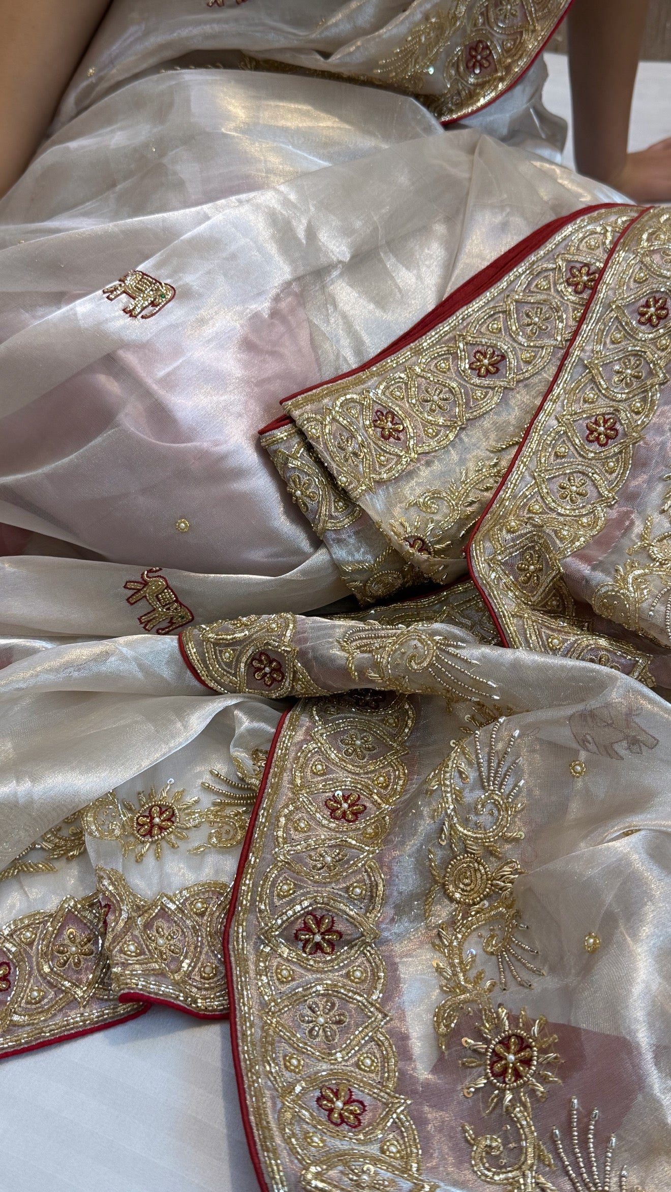 Poonam saree from vivah - Diamond tissue silk zardozi hand embroidered saree