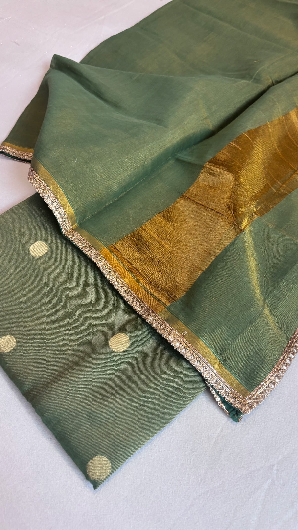 Candy green mul cotton tissue silk suit sets