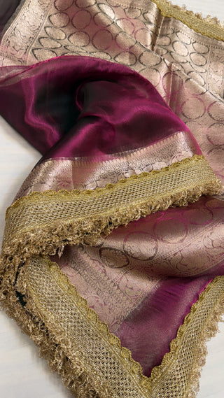 Maharani metallic magenta tissue silk saree