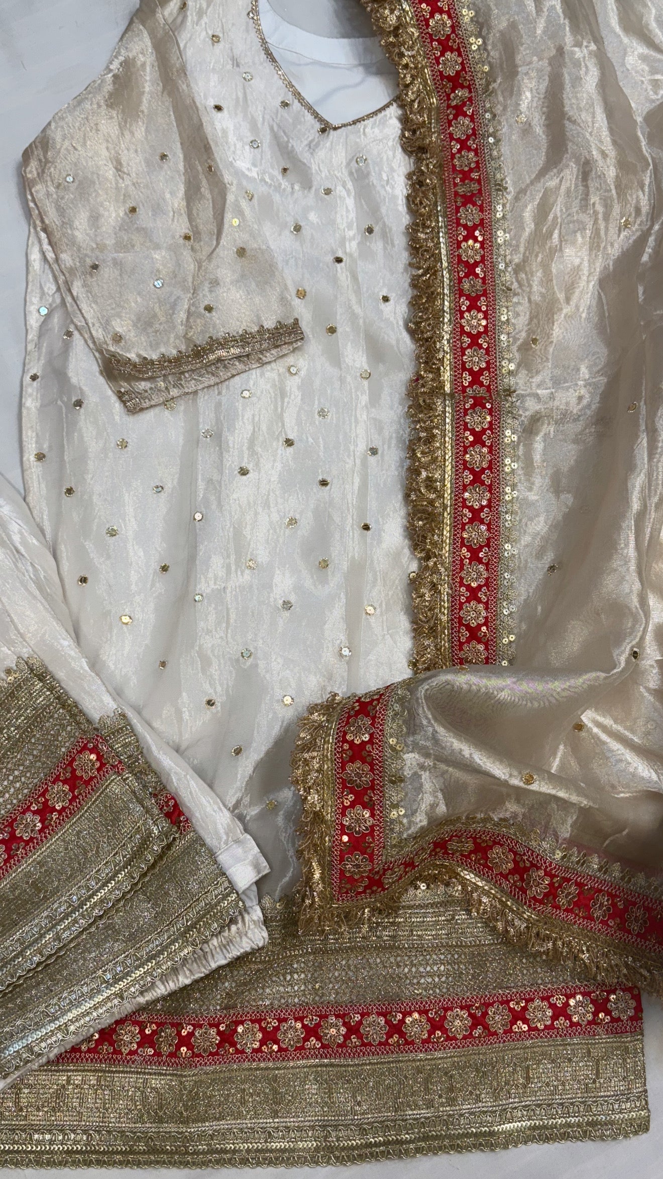 Dulhan ka joda - Diamond tissue silk heavy zardozi red border kadhwa suit set