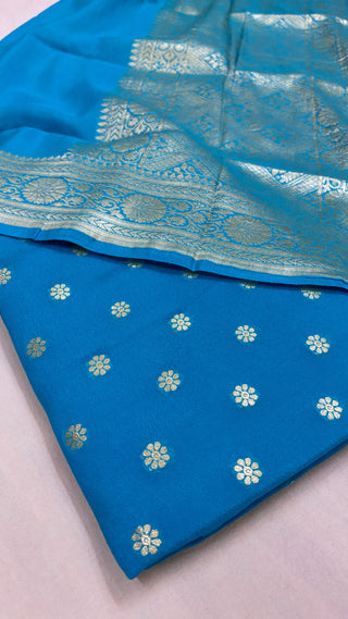 Firozi blue banarasi gorgette kadhwa suit set