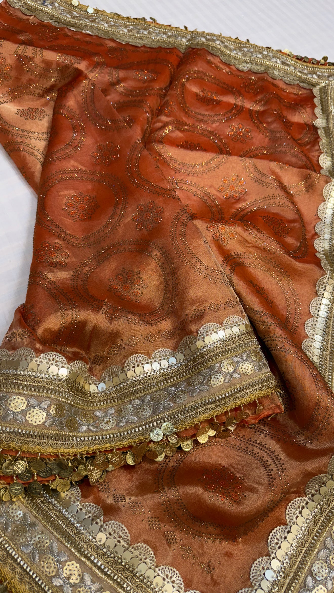 Sitara stonework tangerine orange tissue silk gotapatti saree