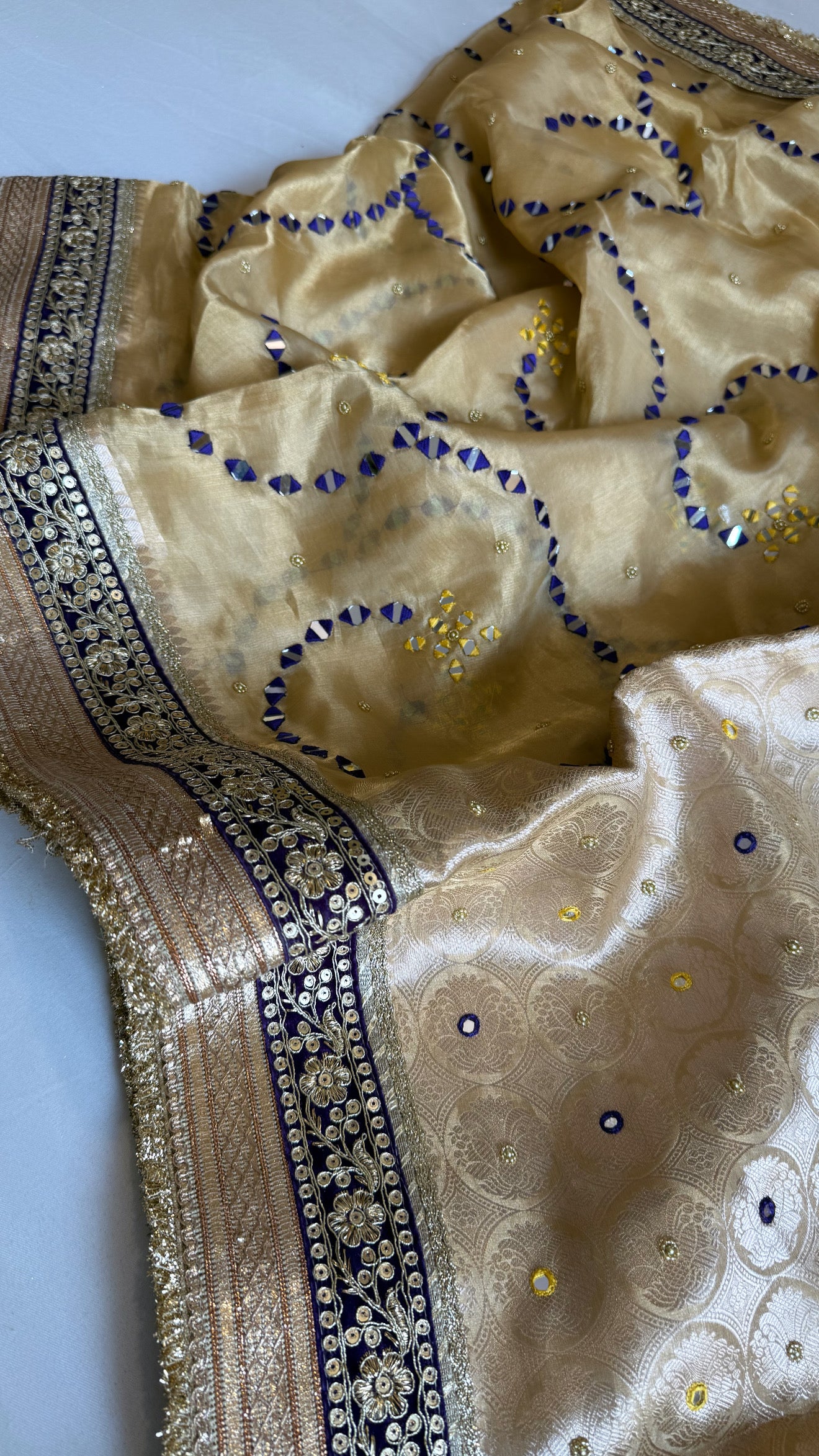 Sheesham edit - Heavy double tissue silk mirror work heavy hand embroidered saree