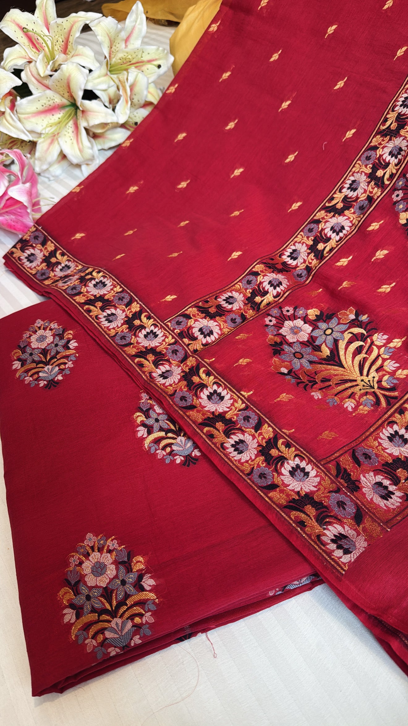 Banarasi cotton silk kadhwa meenakari suit set