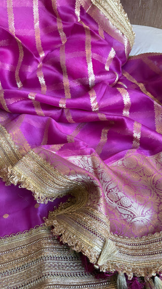 Magenta purple kora silk gotapatti kadhwa suit set