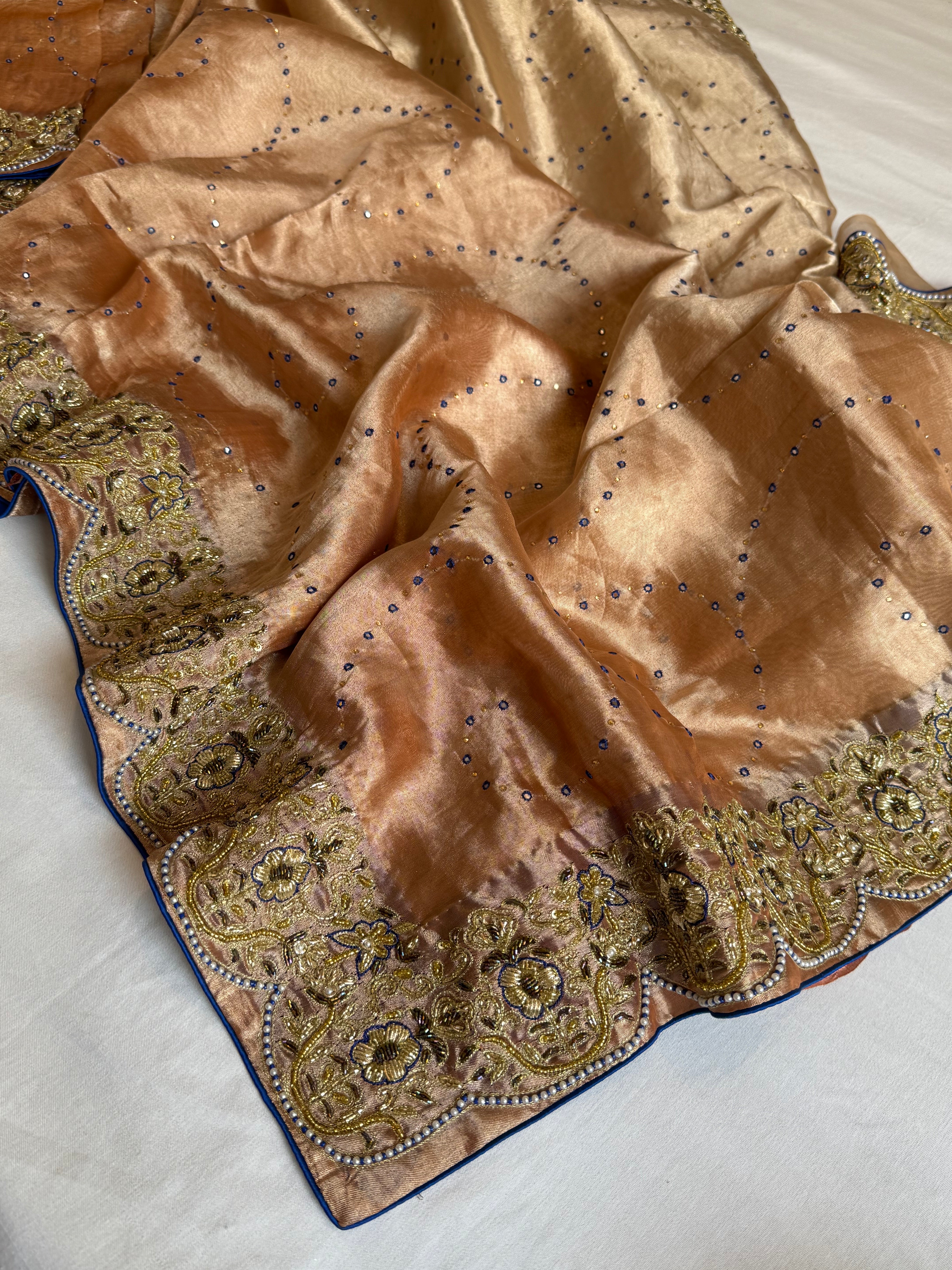 Umrao jaan inspired double diamond tissue silk zardozi work hand embroidered saree