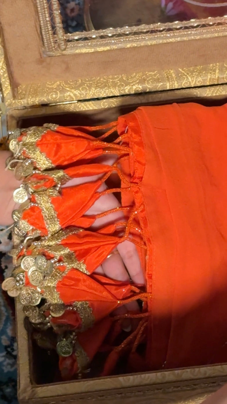 Rakhi special tangy fanta orange banarasi gorgette kadhwa suit set