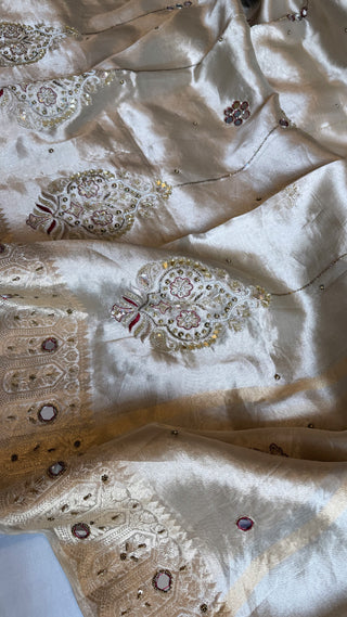 Kutchi inspired “sheesham edit” mirror work and meenakari work hand embroidered saree