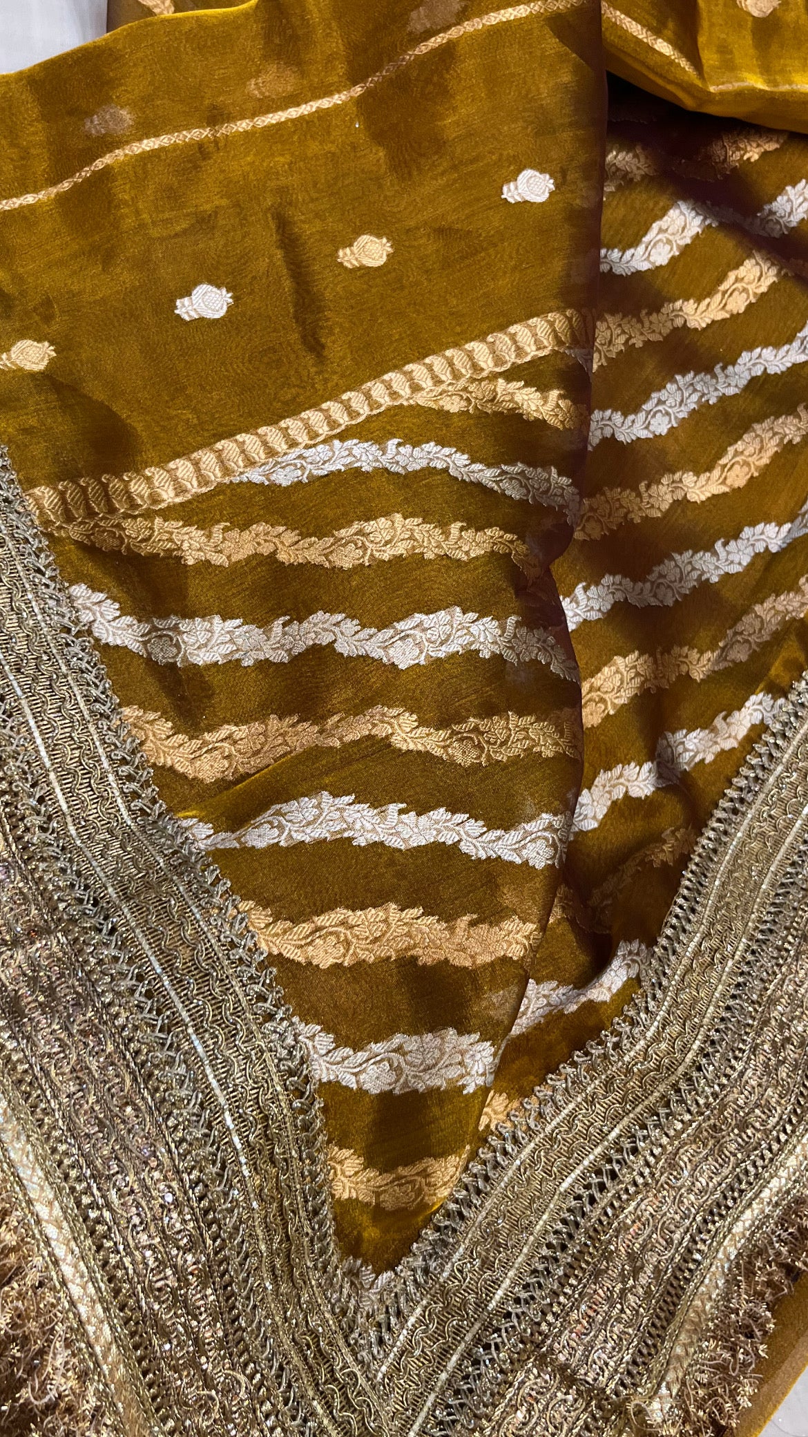 Maharani olive gold tissue silk saree