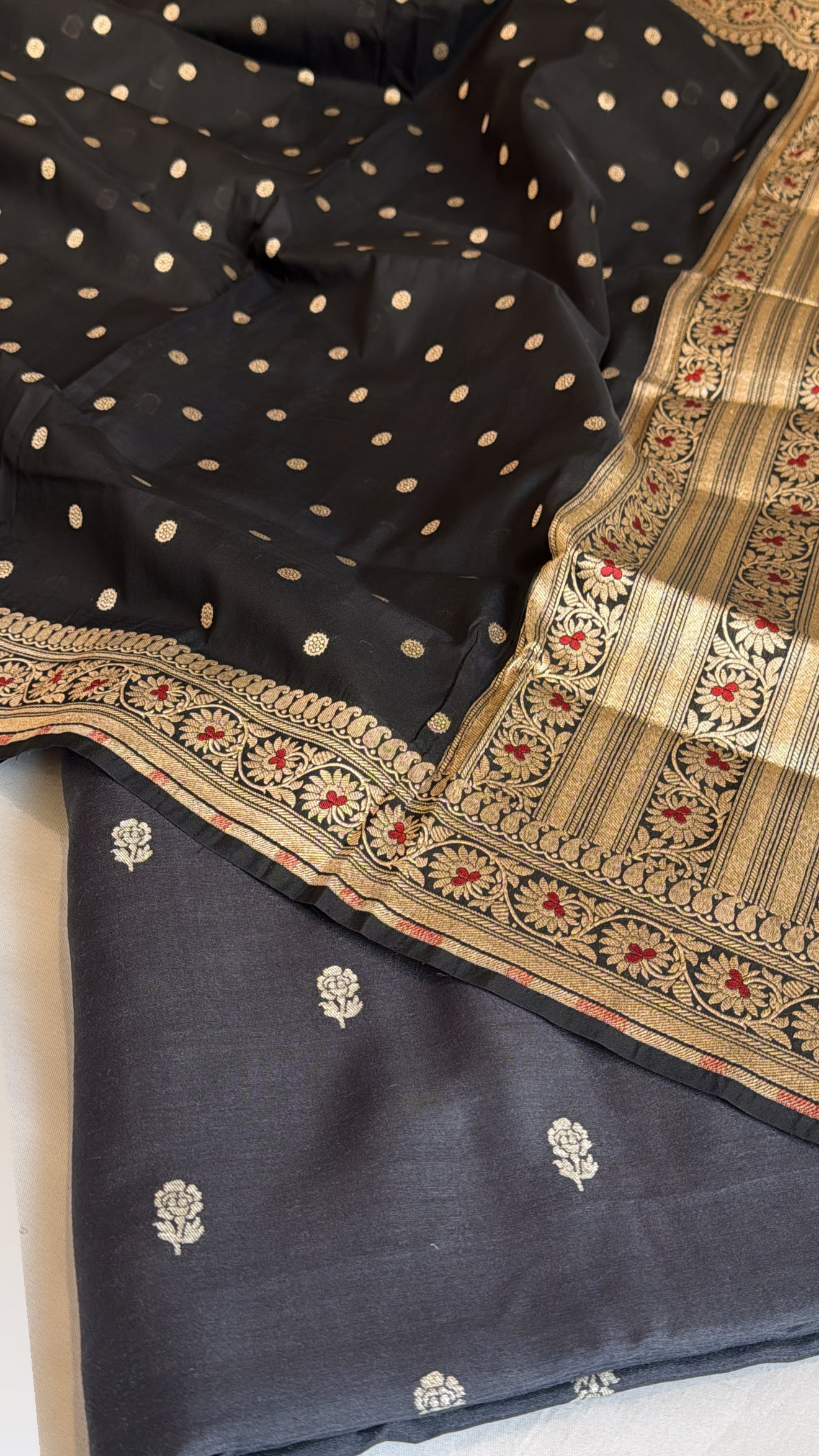 Vivah edit - Charcoal black moonga silk kurta paired katan silk meenakari duppata set