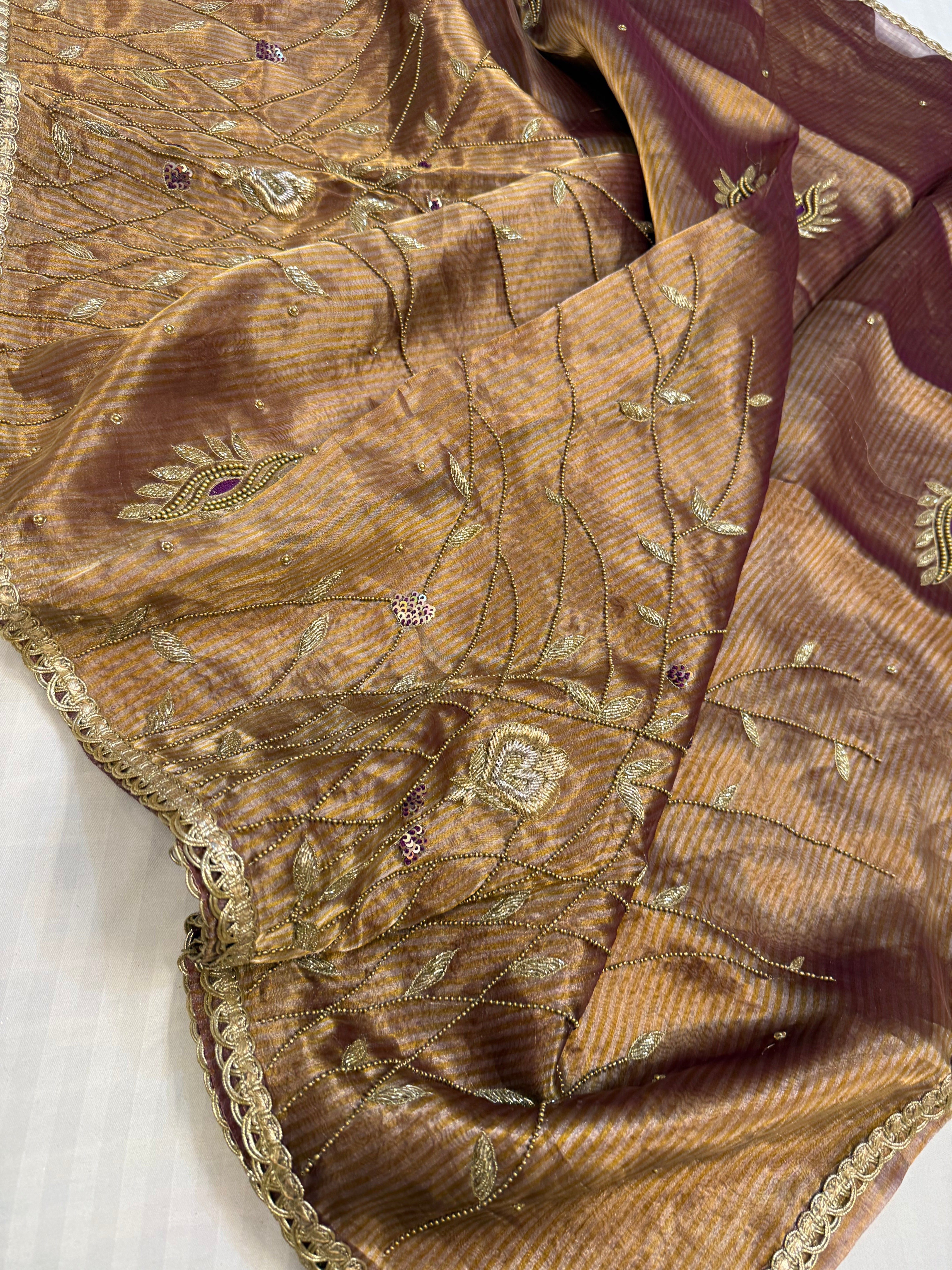 Cocktail wali sarees - Kanjivaram purple tissue silk heavy hand embroidered saree