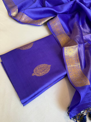 Chiniya silk royal blue kadhwa buti suit set
