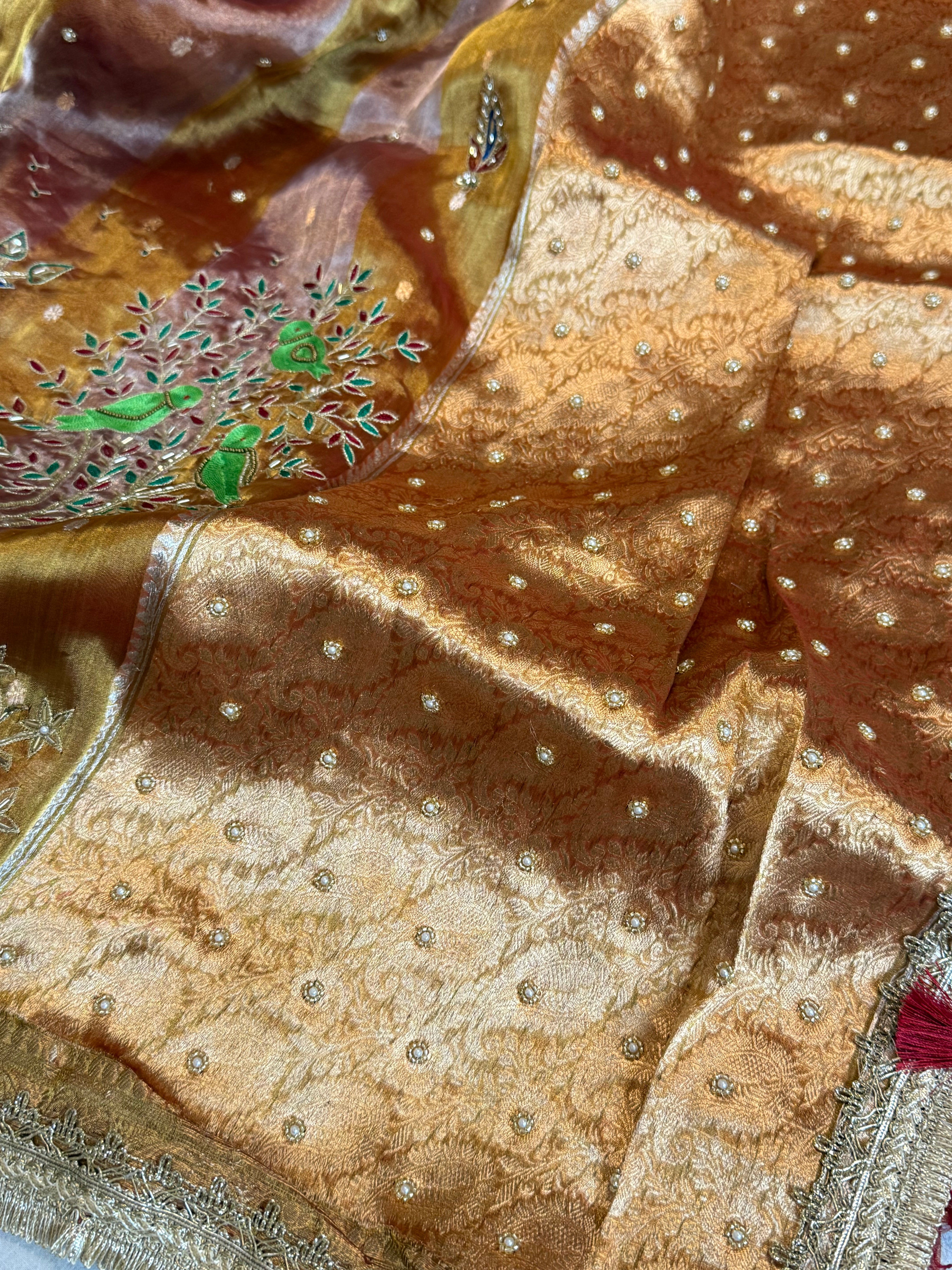 Hathi , ghoda aur palki wali saree - Husn tissue silk hand embroidered saree