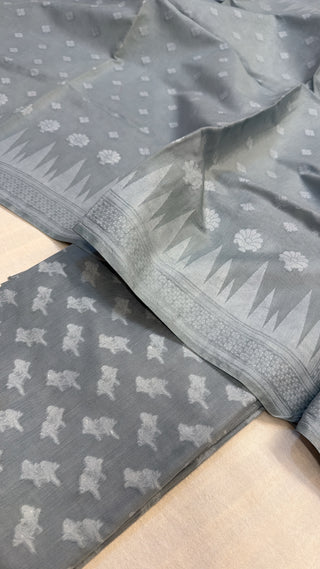 Grey mul banarasi cotton jacquard kadhwa suit set