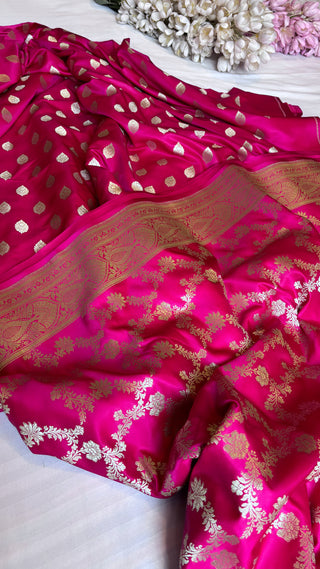 Hot pink banarasi mashru silk suit set