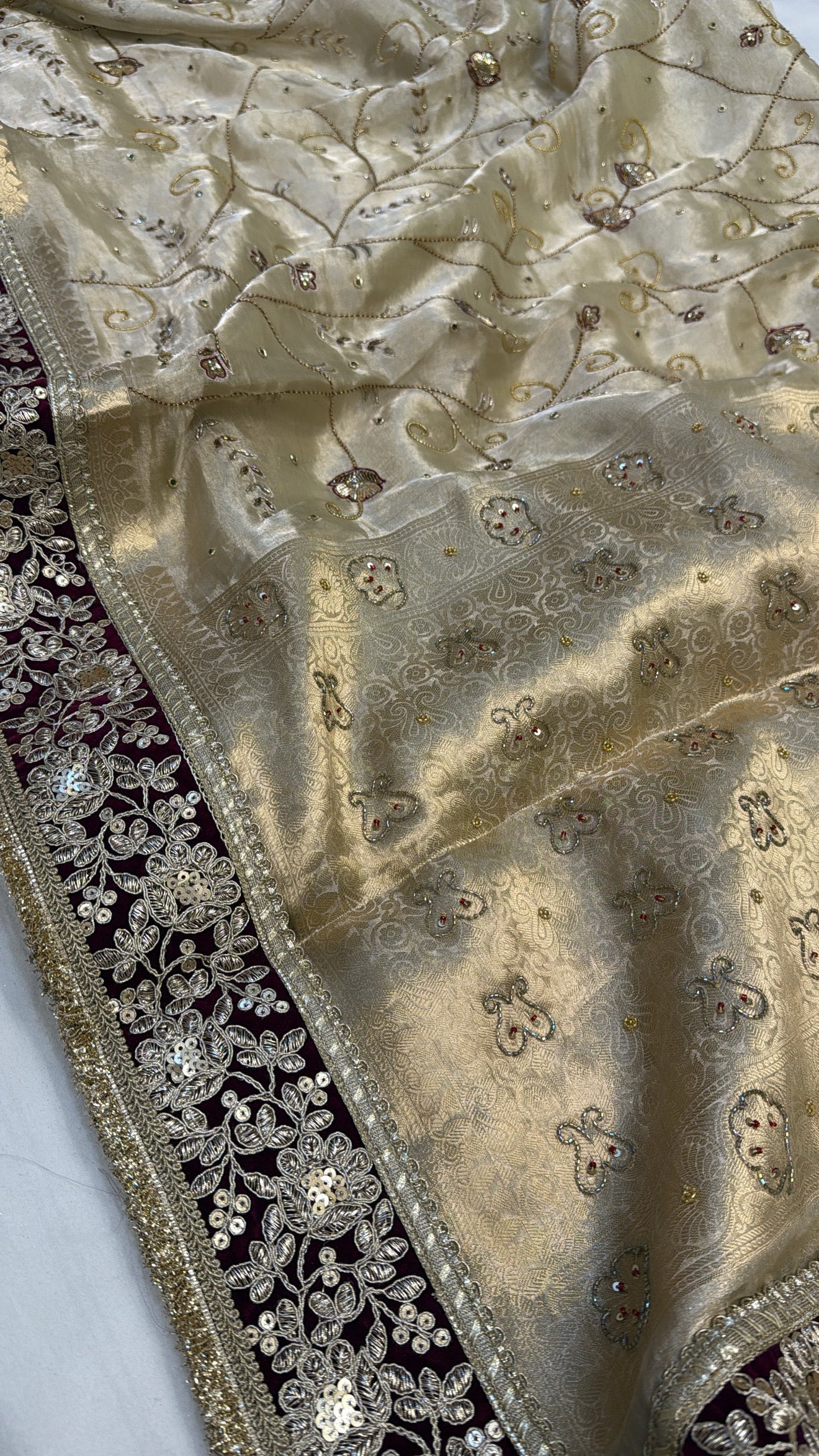 Molten gold husn tissue silk hand embroidered kadhwa saree