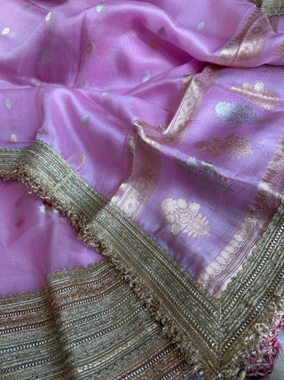 Blush pink kora silk kadhwa buti gotapatti suit set