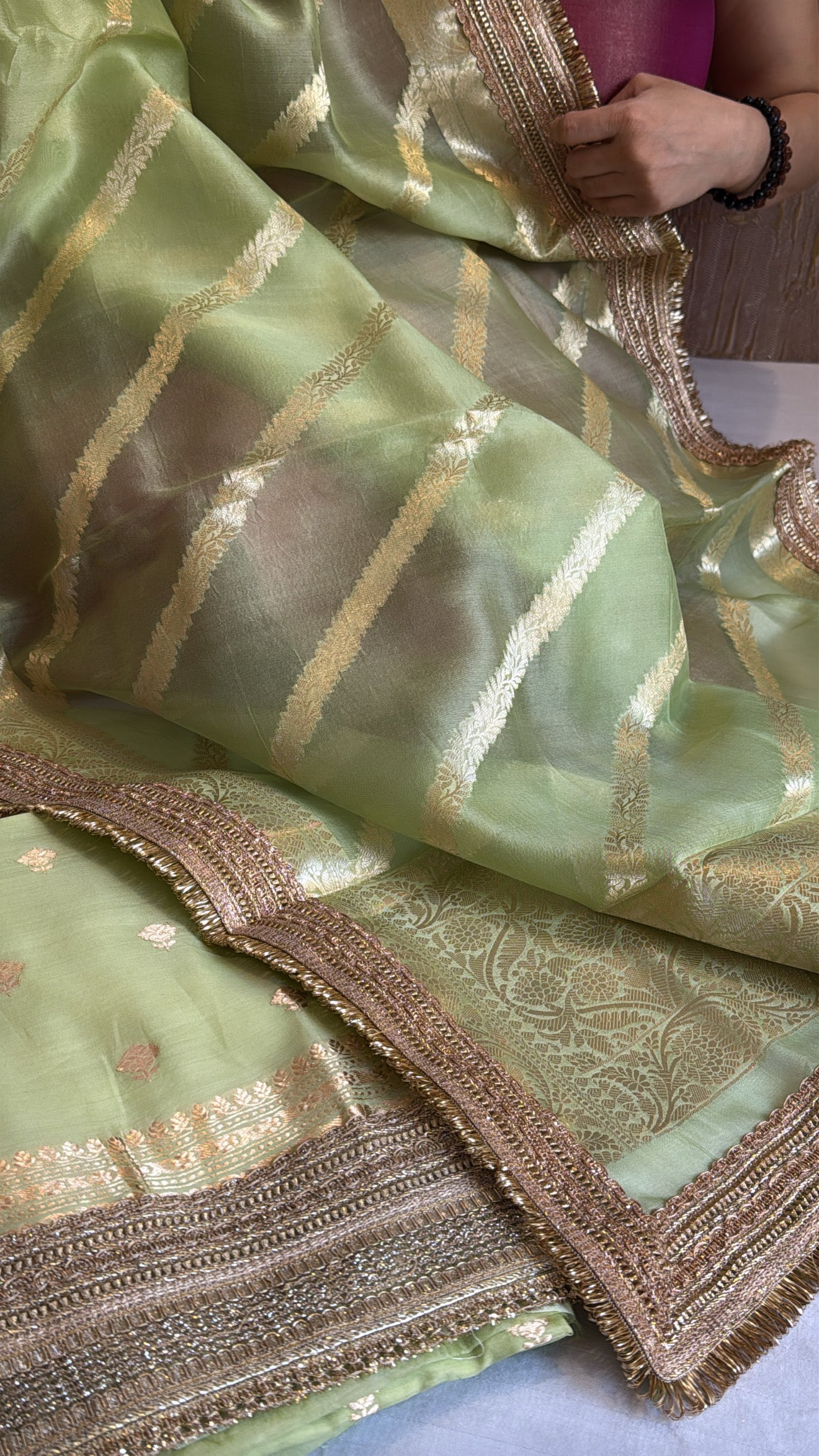 Mint green kora silk gotapatti suit set