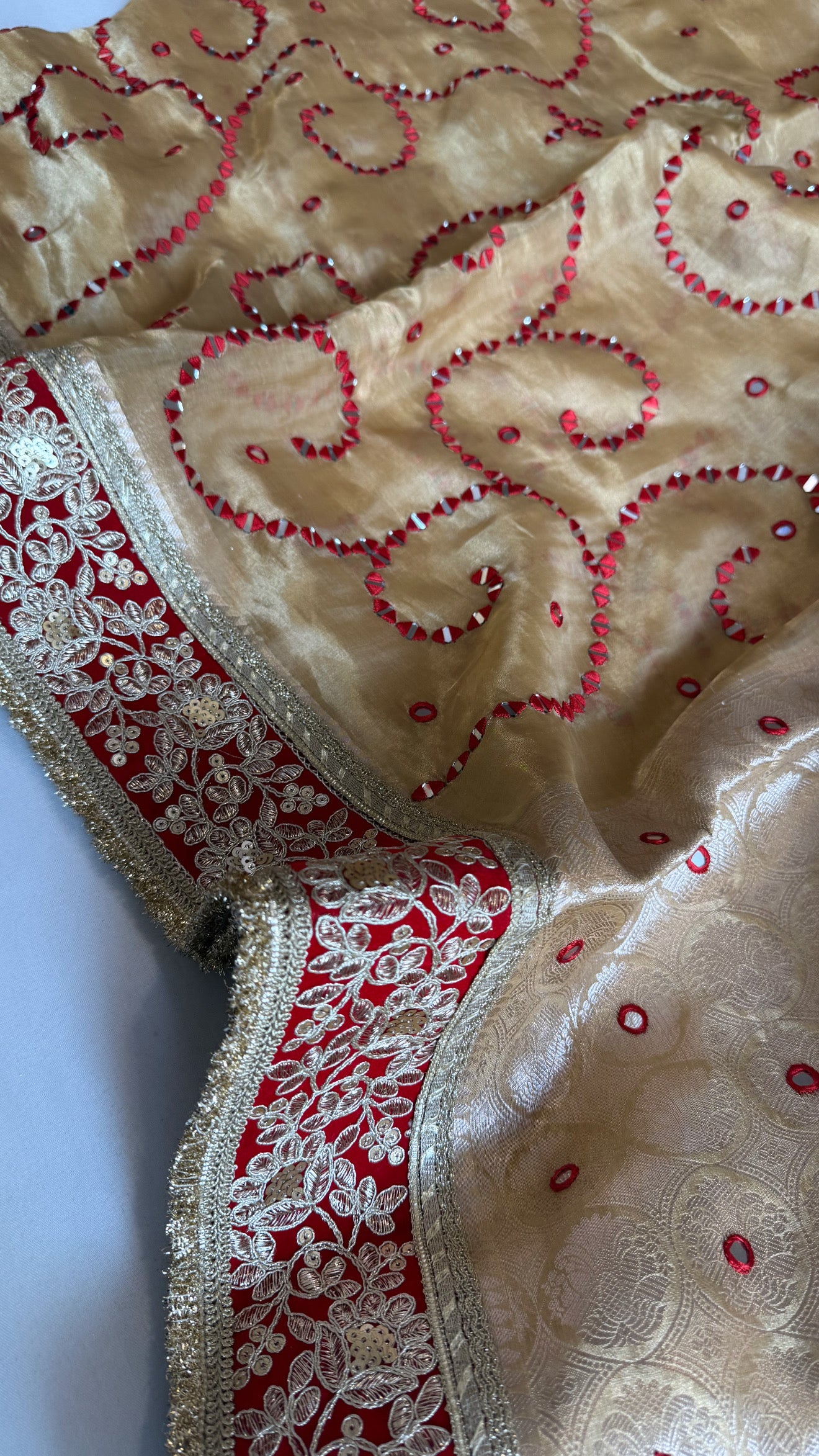 Sheesham edit - Heavy double tissue silk heavy hand embroidered mirror work saree