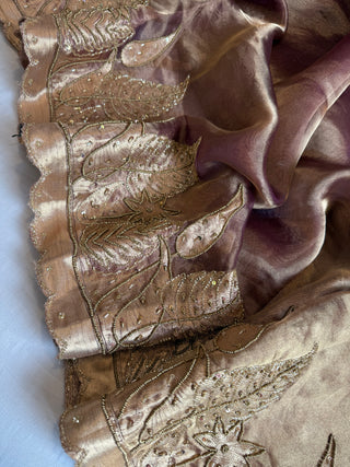 Husn dusty lavender tissue silk heavy hand embroidered saree