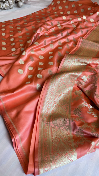 Soft peach banarasi mashru silk suit set