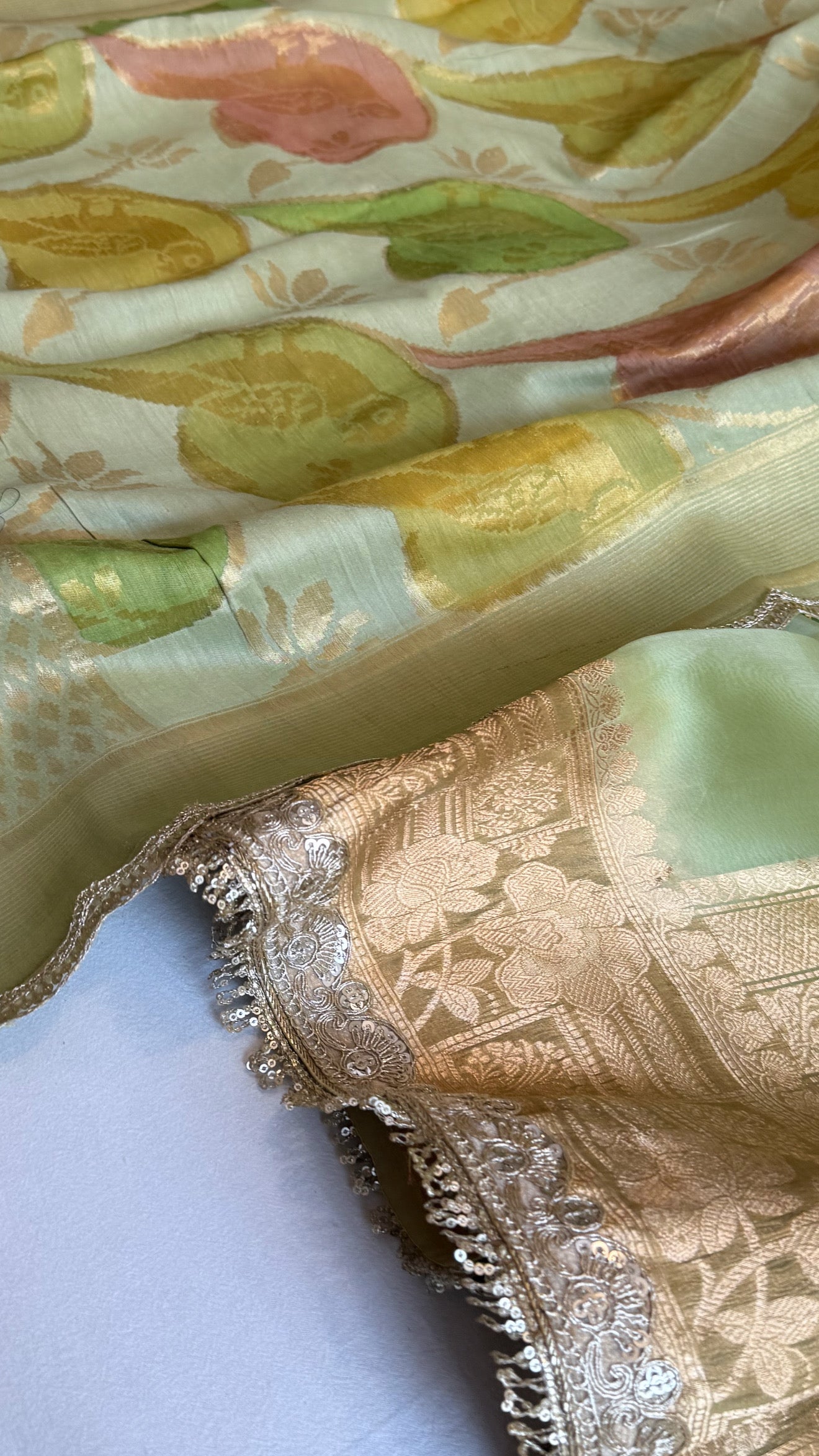 Kora silk chap dye contrast border kadhwa saree paired with moonga silk duppata sets