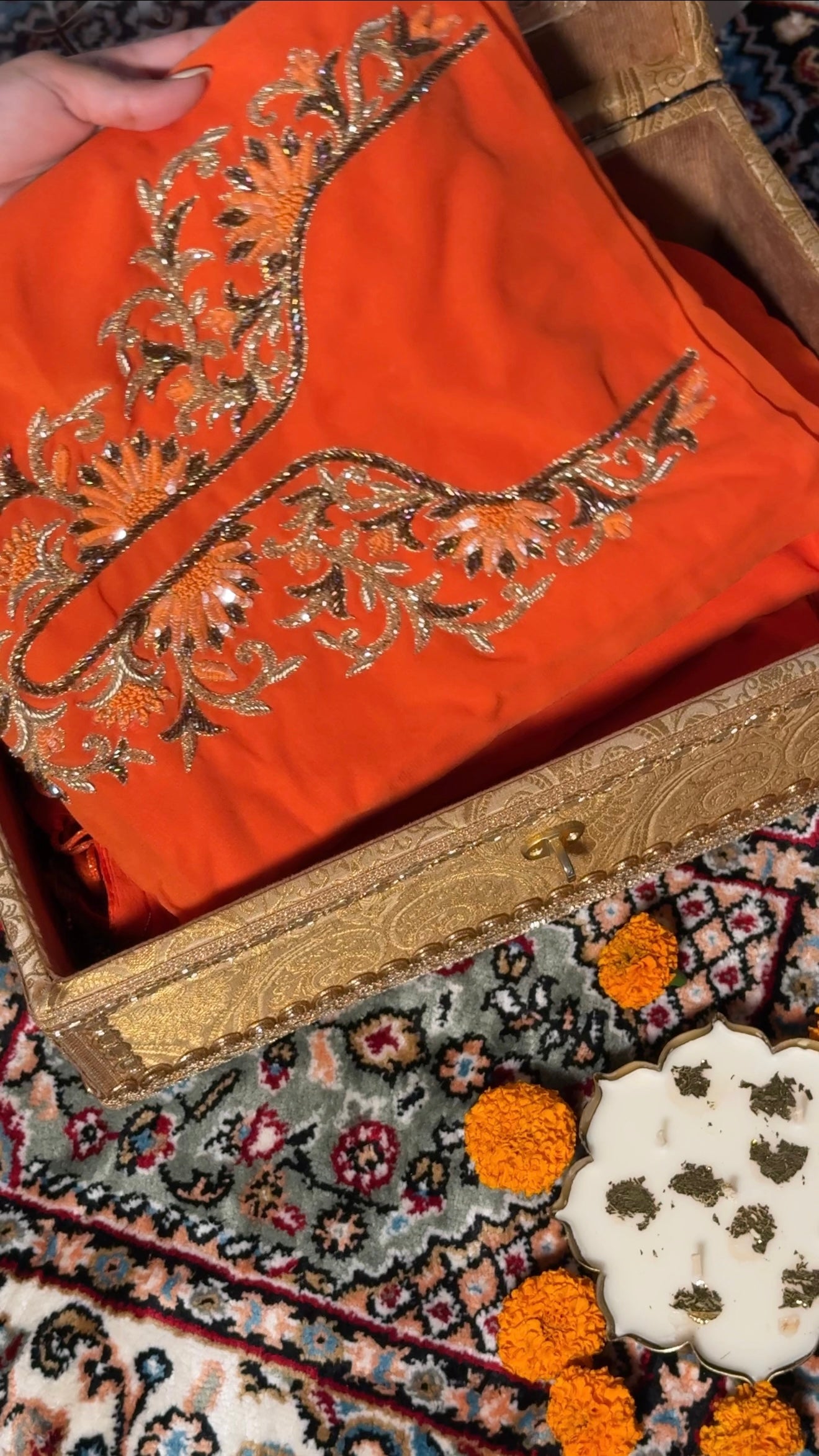 Rakhi special tangy fanta orange banarasi gorgette kadhwa suit set