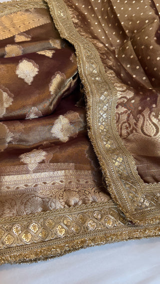 Maharani chocolate brown saree duppata sets