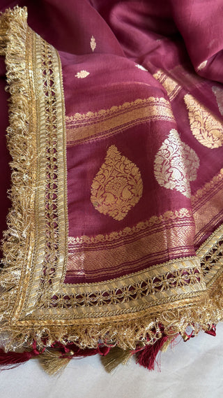 Plum shade kora silk kadhwa buti gotapatti suit set