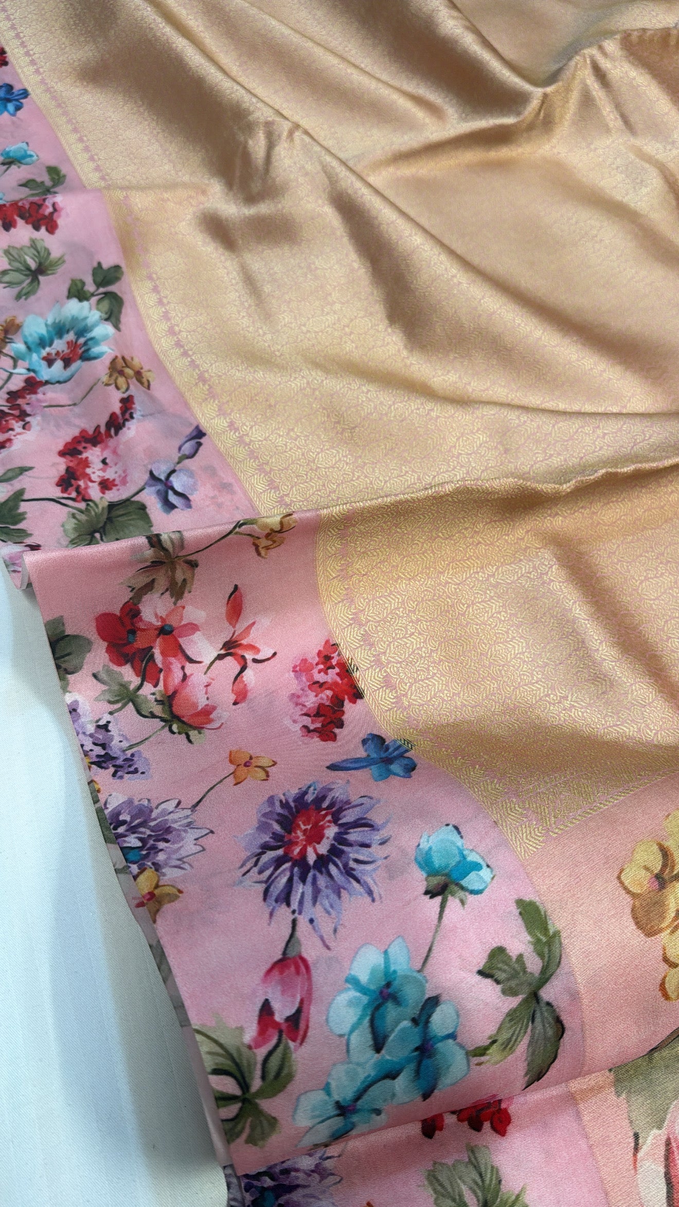 Blush pink banarasi brocade silk floral satin border kadhwa weaving saree