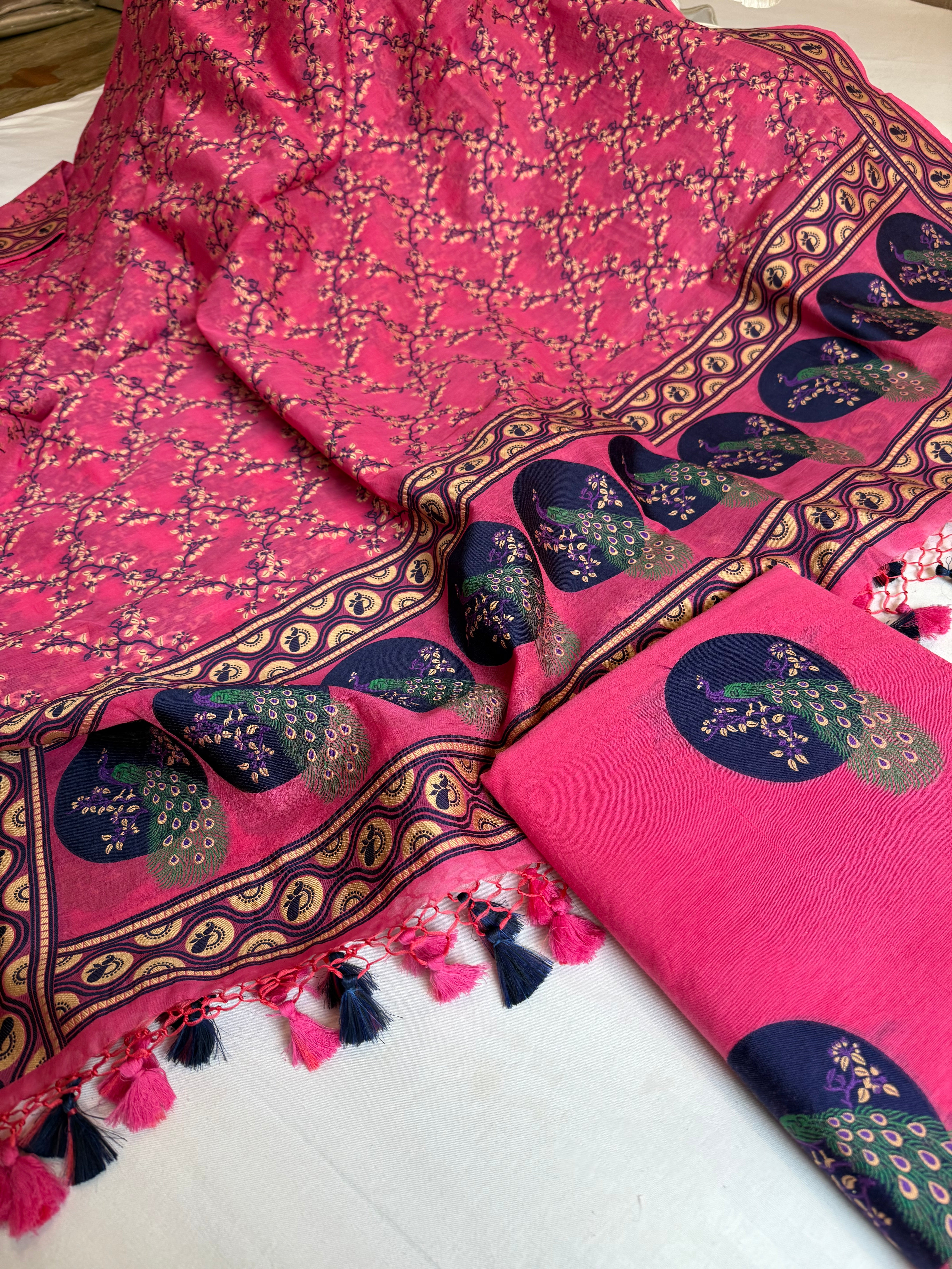 Banarasi cotton resham meenakari suit set