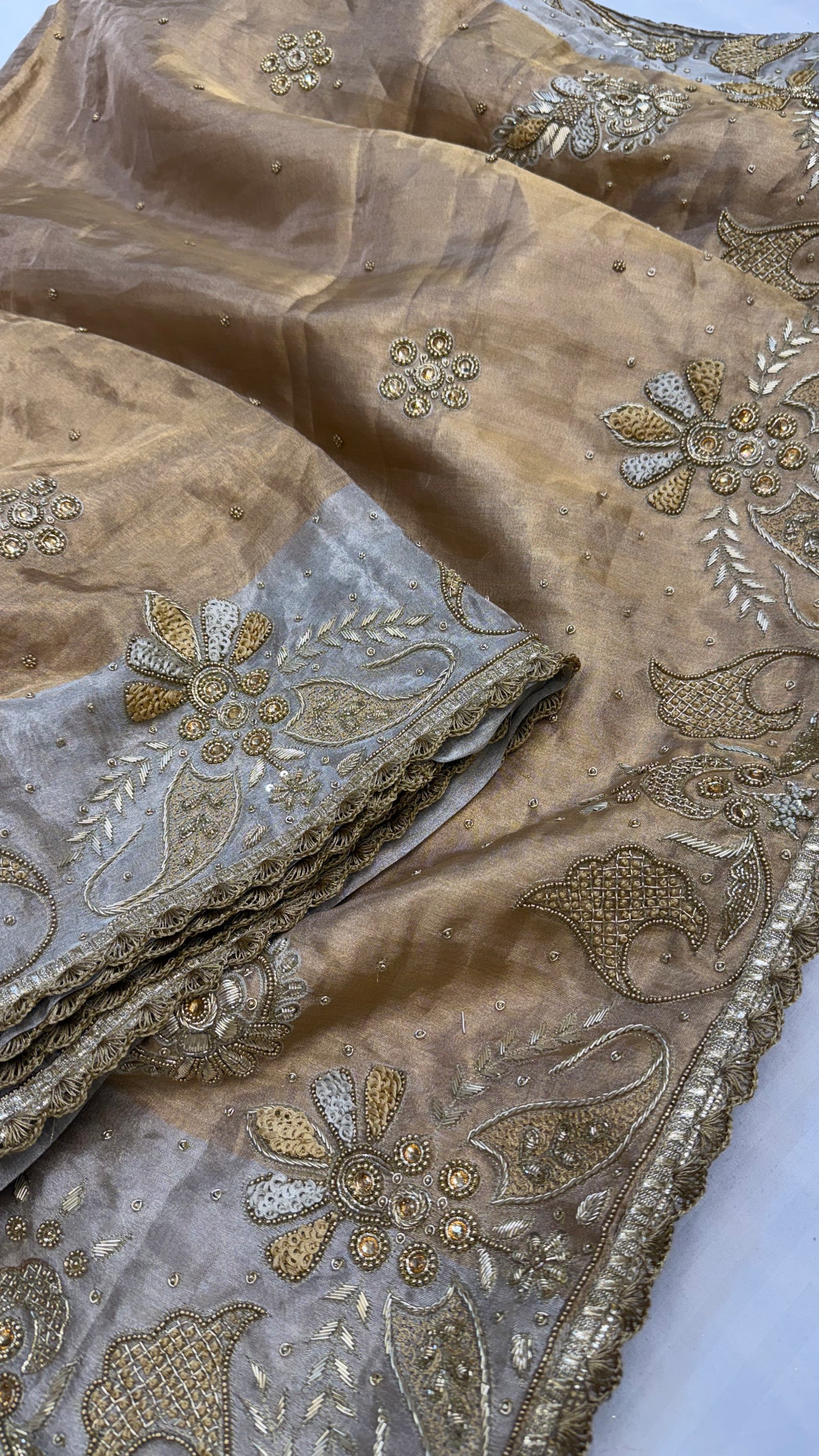 Banarasi heavy zardozi border husn tissue silk hand embroidered saree