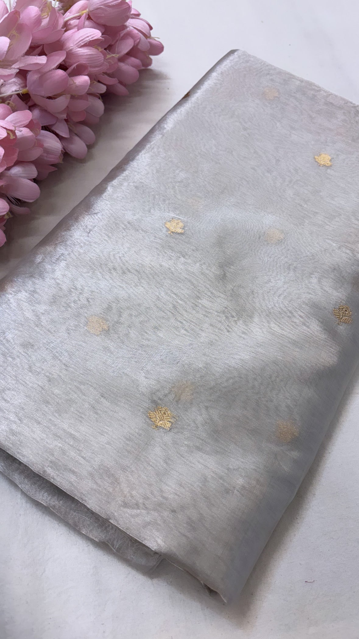 Silver tissue silk dyeable kadhwa buti fabric