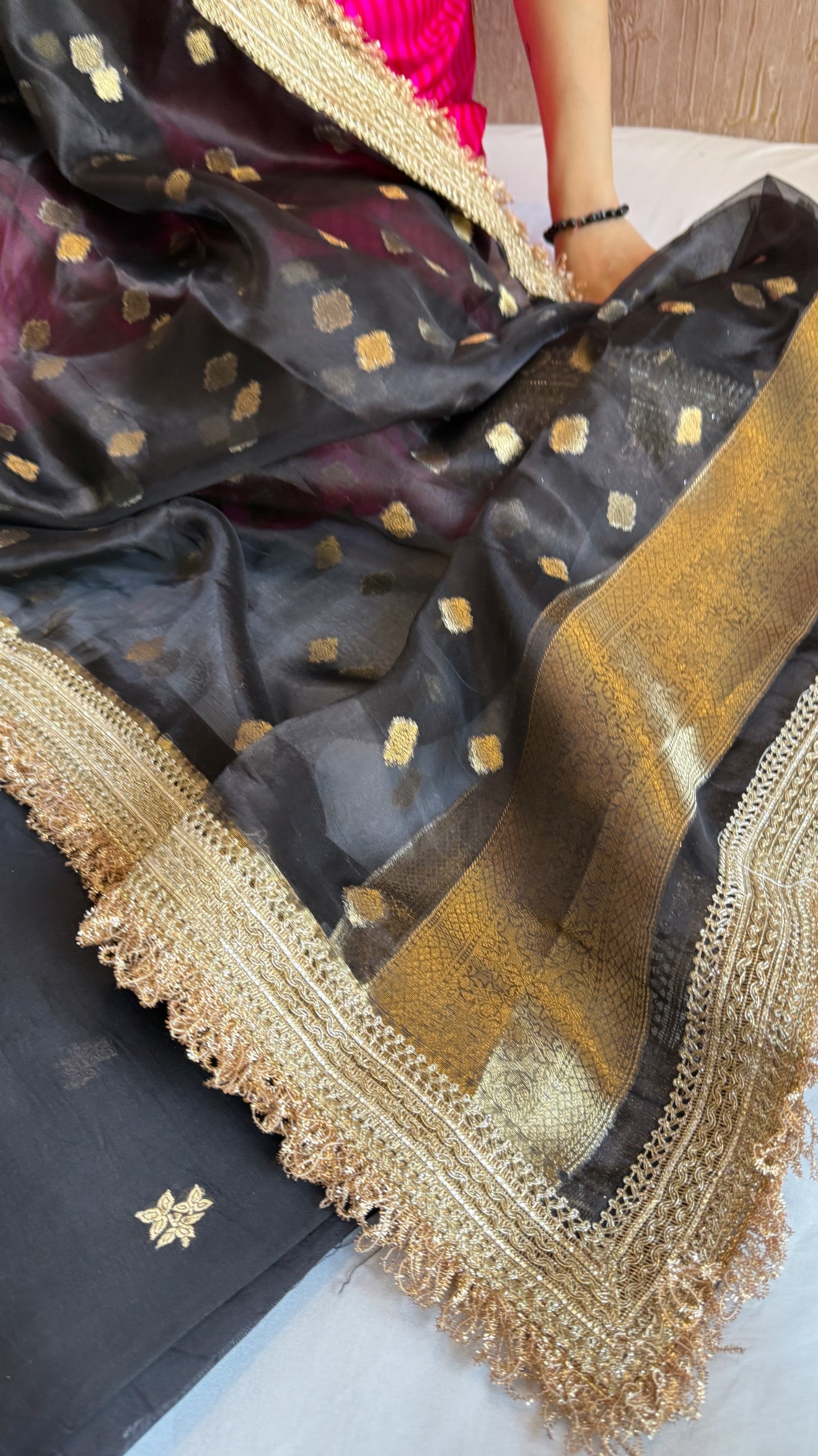 Black kora silk kadhwa gotapatti buti suit set